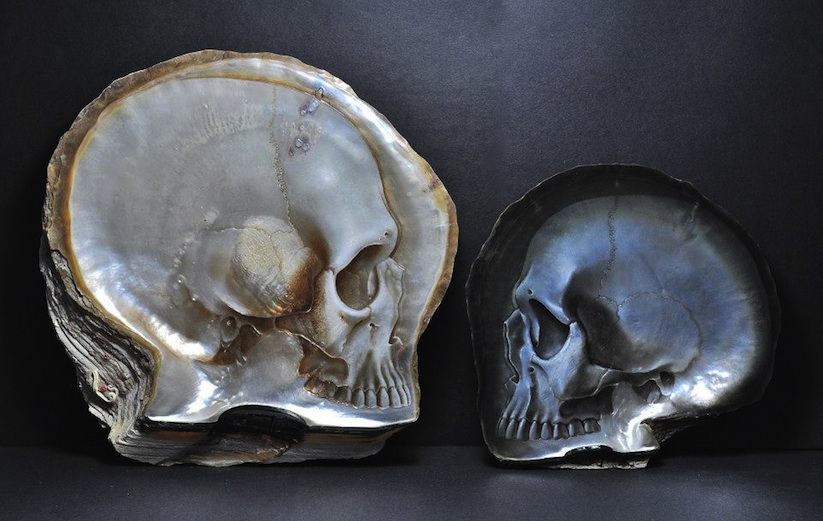 Skulls_Carved_into_Mother_of_Pearl_Shells_by_Gregory_Halili_2014_02