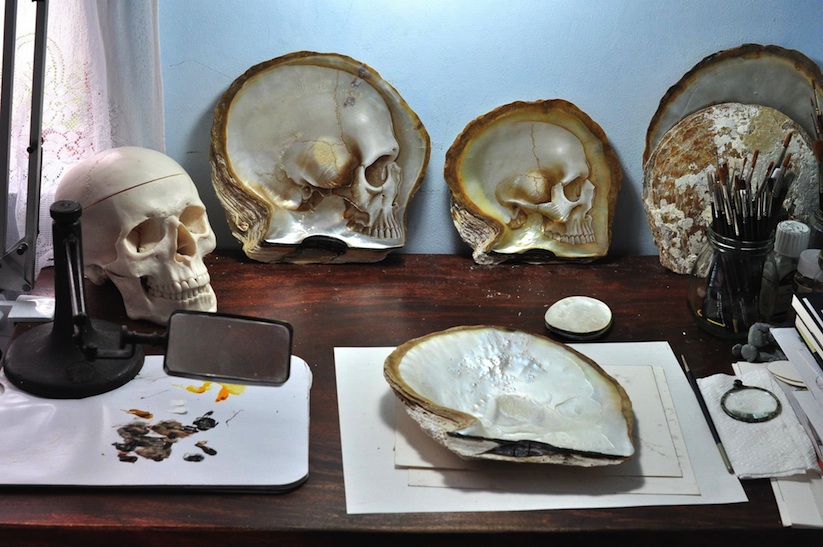 Skulls_Carved_into_Mother_of_Pearl_Shells_by_Gregory_Halili_2014_08