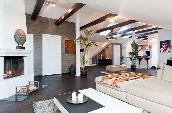 Penthouse in stockholm with creative interieur design ideas Wohnzimmer kamin design